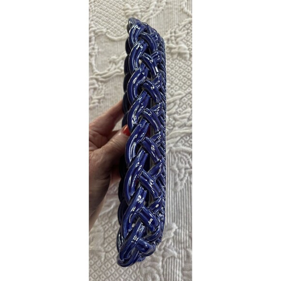 PRIMO'GI BASSANO Cobalt Blue Ceramic Basket Woven Made in Italy Org Gold Label - Picture 9 of 12
